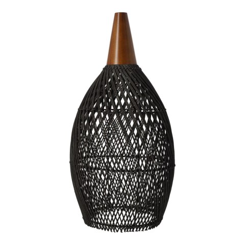 Lampa Wisząca z Rattanu i Drewna - Czarna - 25 x 50 cm