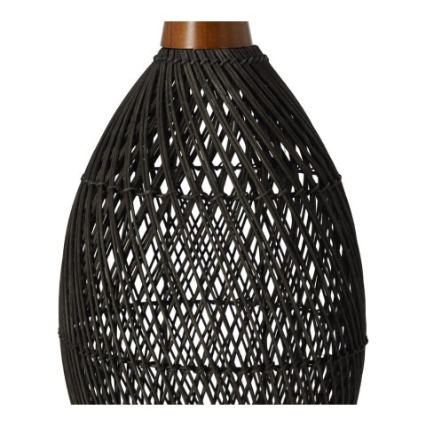 Lampa Wisząca z Rattanu i Drewna - Czarna - 25 x 50 cm