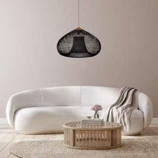 Lampa Wisząca z Rattanu i Drewna - Czarna - 40 x 35 cm