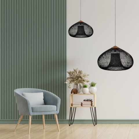 Lampa Wisząca z Rattanu i Drewna - Czarna - 40 x 35 cm