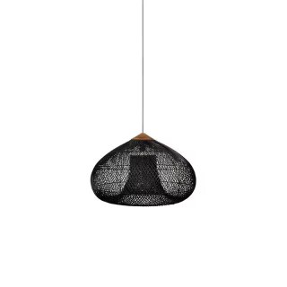 Lampa Wisząca z Rattanu i Drewna - Czarna - 50 x 35 cm