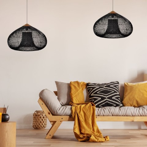 Lampa Wisząca z Rattanu i Drewna - Czarna - 50 x 35 cm