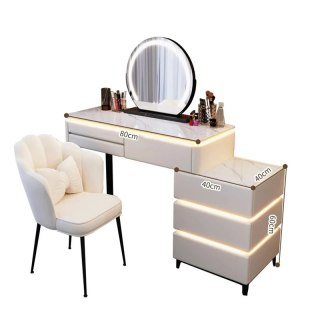 Stolik Kosmetyczny z Lustrem LED - Biały / Marmur - 80 cm