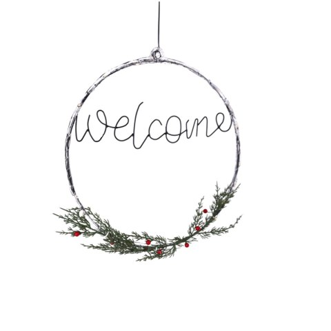 Metalowy Wianek LED z Napisem "WELCOME" - Średnica 40 cm