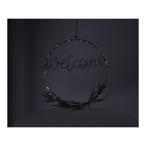 Metalowy Wianek LED z Napisem "WELCOME" - Średnica 40 cm