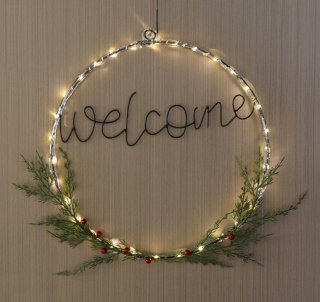 Metalowy Wianek LED z Napisem "WELCOME" - Średnica 40 cm