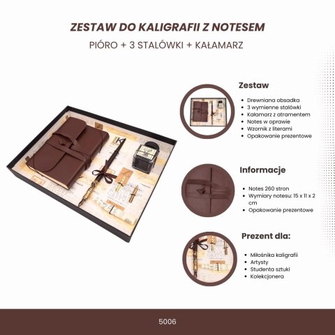 Zestaw do Kaligrafii ze Skórzanym Notesem i Atramentem – 26 cm