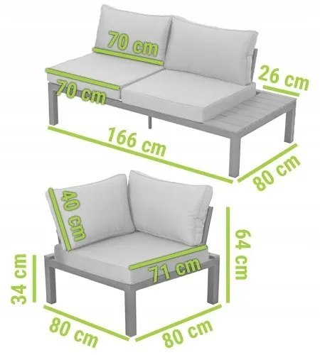 Narożnik Ogrodowy ze Stolikiem - Pollywood / Aluminium - 246 cm