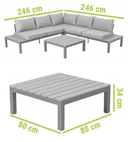 Narożnik Ogrodowy ze Stolikiem - Pollywood / Aluminium - 246 cm