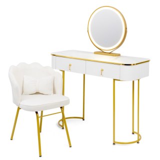 Stolik Kosmetyczny z Lustrem LED - Biało-Złoty / Marmur - 100 cm