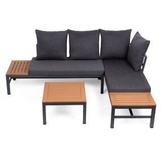 Zestaw Ogrodowy ze Stolikiem - Szary / Imitacja Drewna - 206x150 cm
