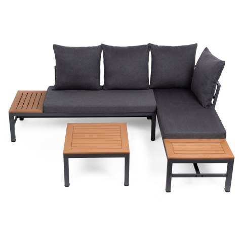 Zestaw Ogrodowy ze Stolikiem - Szary / Imitacja Drewna - 206x150 cm