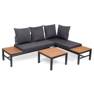 Zestaw Ogrodowy ze Stolikiem - Szary / Imitacja Drewna - 206x150 cm