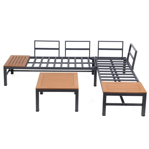 Zestaw Ogrodowy ze Stolikiem - Szary / Imitacja Drewna - 206x150 cm