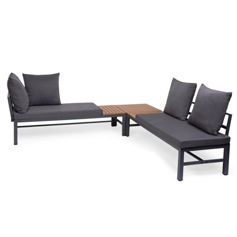 Zestaw Ogrodowy ze Stolikiem - Szary / Imitacja Drewna - 206x150 cm