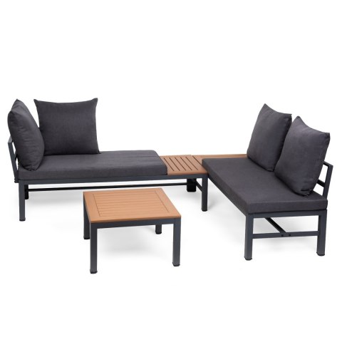 Zestaw Ogrodowy ze Stolikiem - Szary / Imitacja Drewna - 206x150 cm