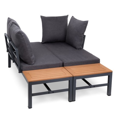 Zestaw Ogrodowy ze Stolikiem - Szary / Imitacja Drewna - 206x150 cm