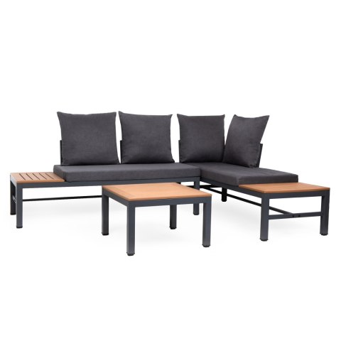 Zestaw Ogrodowy ze Stolikiem - Szary / Imitacja Drewna - 206x150 cm