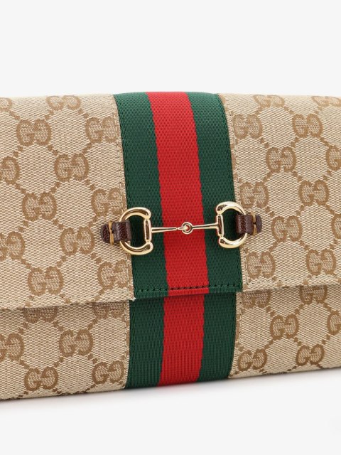 Portfel na Pasku GUCCI Horsebit Web GG - Beżowy - 8 x 5 cm