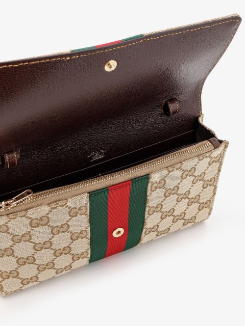 Portfel na Pasku GUCCI Horsebit Web GG - Beżowy - 8 x 5 cm