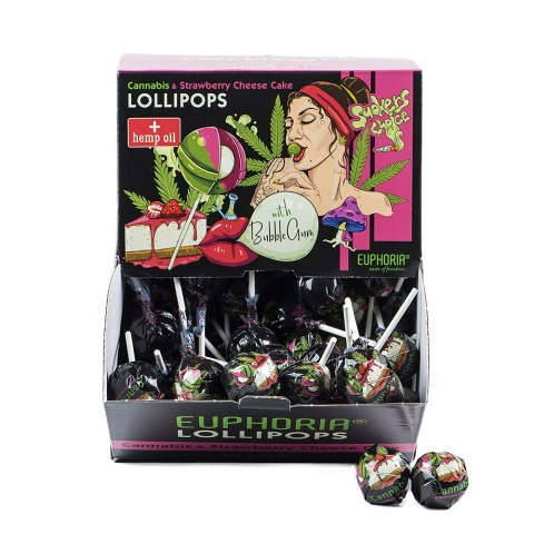 Wykwintny Lizak Dwufazowy z Elastycznym Wnętrzem – Truskawkowy Sernik i Organiczne Konopie – 25 g