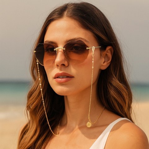 Łańcuszek do Okularów - Gwiazdki, Koraliki i Perły - 82 cm
