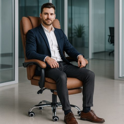 Fotel Gabinetowy PRESTIGE z Masażerem i Podnóżkiem – Cappuccino Ekoskóra