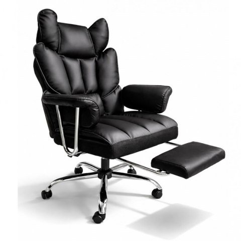 Fotel Gabinetowy RELAX PRO z Podnóżkiem – Czarna Ekoskóra