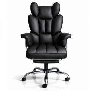 Fotel Gabinetowy RELAX PRO z Podnóżkiem – Czarna Ekoskóra