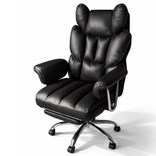Fotel Gabinetowy RELAX PRO z Podnóżkiem – Czarna Ekoskóra