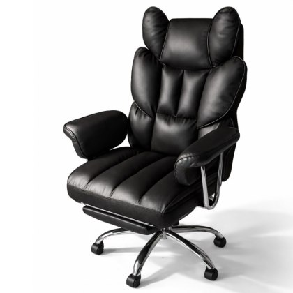 Fotel Gabinetowy RELAX PRO z Podnóżkiem – Czarna Ekoskóra