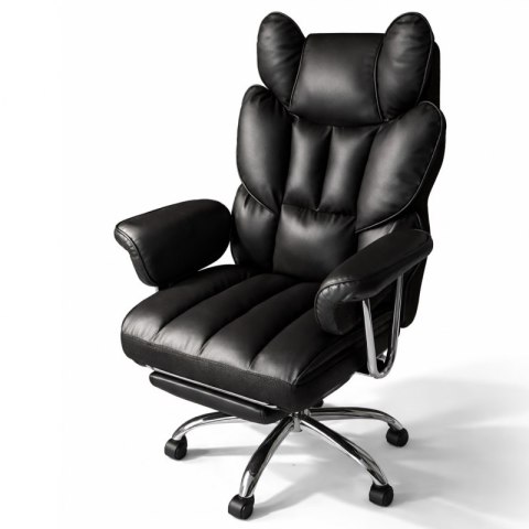 Fotel Gabinetowy RELAX PRO z Podnóżkiem – Czarna Ekoskóra