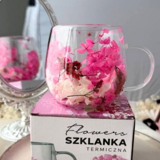 Szklanka Termiczna z Zatopionymi Kwiatami - Gipsówka i Hortensja - 300 ml