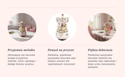 Pozytywka Karuzela z Konikami – Różowo-Złota – 15 cm