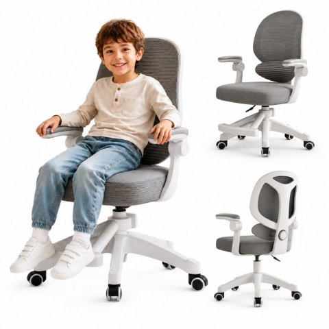 Fotel Obrotowy z Podnóżkiem KIDS GRAY – Biało-Szary