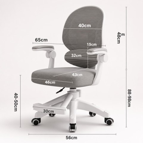 Fotel Obrotowy z Podnóżkiem KIDS GRAY – Biało-Szary