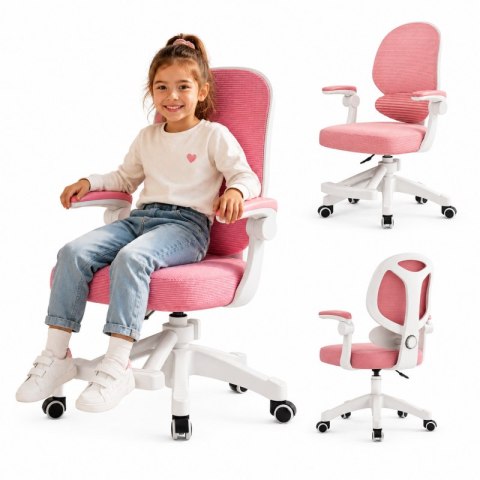 Fotel Obrotowy z Podnóżkiem KIDS LIGHT PINK – Biało-Różowy