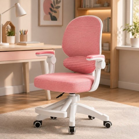Fotel Obrotowy z Podnóżkiem KIDS LIGHT PINK – Biało-Różowy