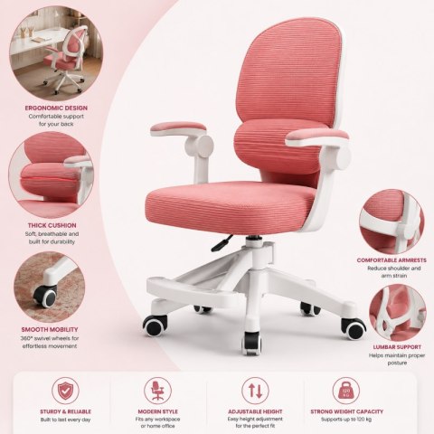 Fotel Obrotowy z Podnóżkiem KIDS LIGHT PINK – Biało-Różowy