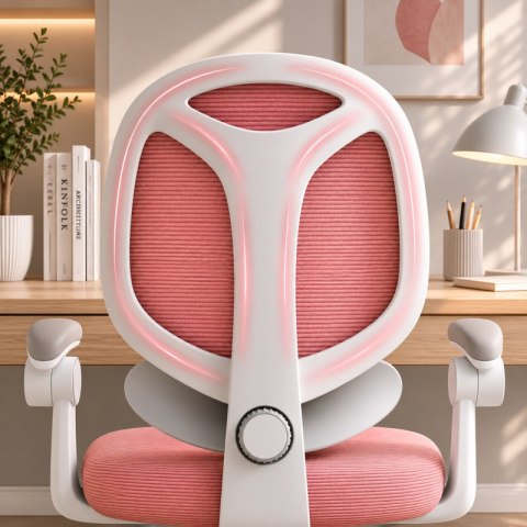 Fotel Obrotowy z Podnóżkiem KIDS LIGHT PINK – Biało-Różowy