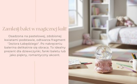Pozytywka w Szklanej Kuli Tańcząca Baletnica – Różowa – Wys. 15 cm