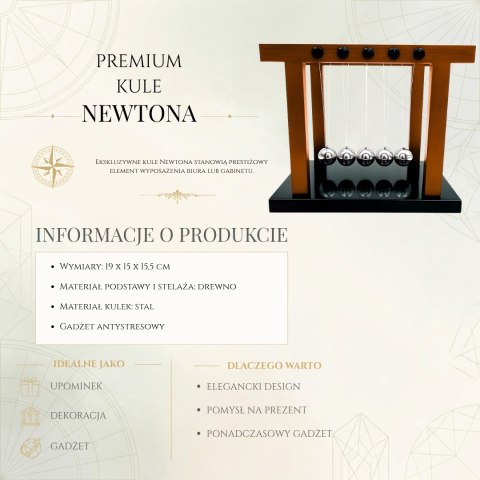 Kulki Newtona na Drewnianej Podstawie – Premium – 19 cm