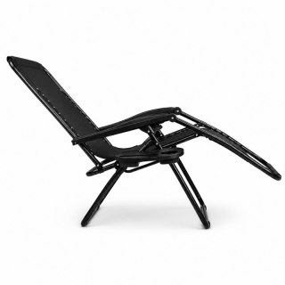 Leżak Ogrodowy Regulowany z Półką - Czarny - 155 cm