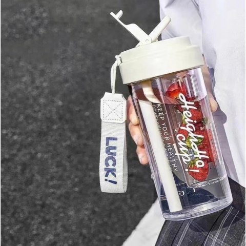 Butelka na Wodę - z Koszyczkiem i Słomką 600 ml