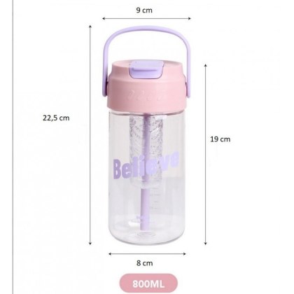 Butelka na Wodę dla Dzieci - z Koszyczkiem i Słomką 800 ml