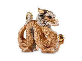 Rzeźba Dekoracyjna - Chiński Smok Złota Róża - 12 x 6 cm