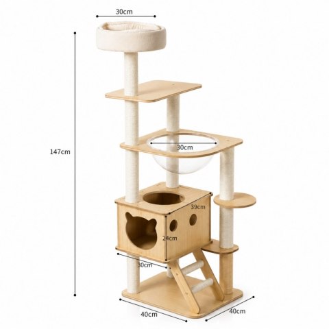 Drapak dla Kota XXL z Domkiem i Drabinką - 147 cm