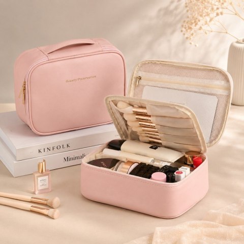 Organizer na Kosmetyki - Różowy z Ekoskóry - 24x18 cm