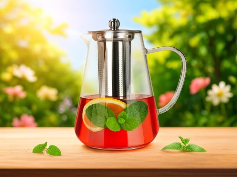 Dzbanek Szklany z Metalowym Sitkiem i Pokrywą – 1300 ml
