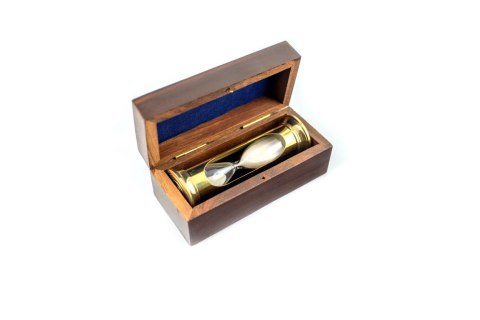 Klepsydra Mosiężna w Drewnianym Pudełku – 3 Minuty – 12 cm